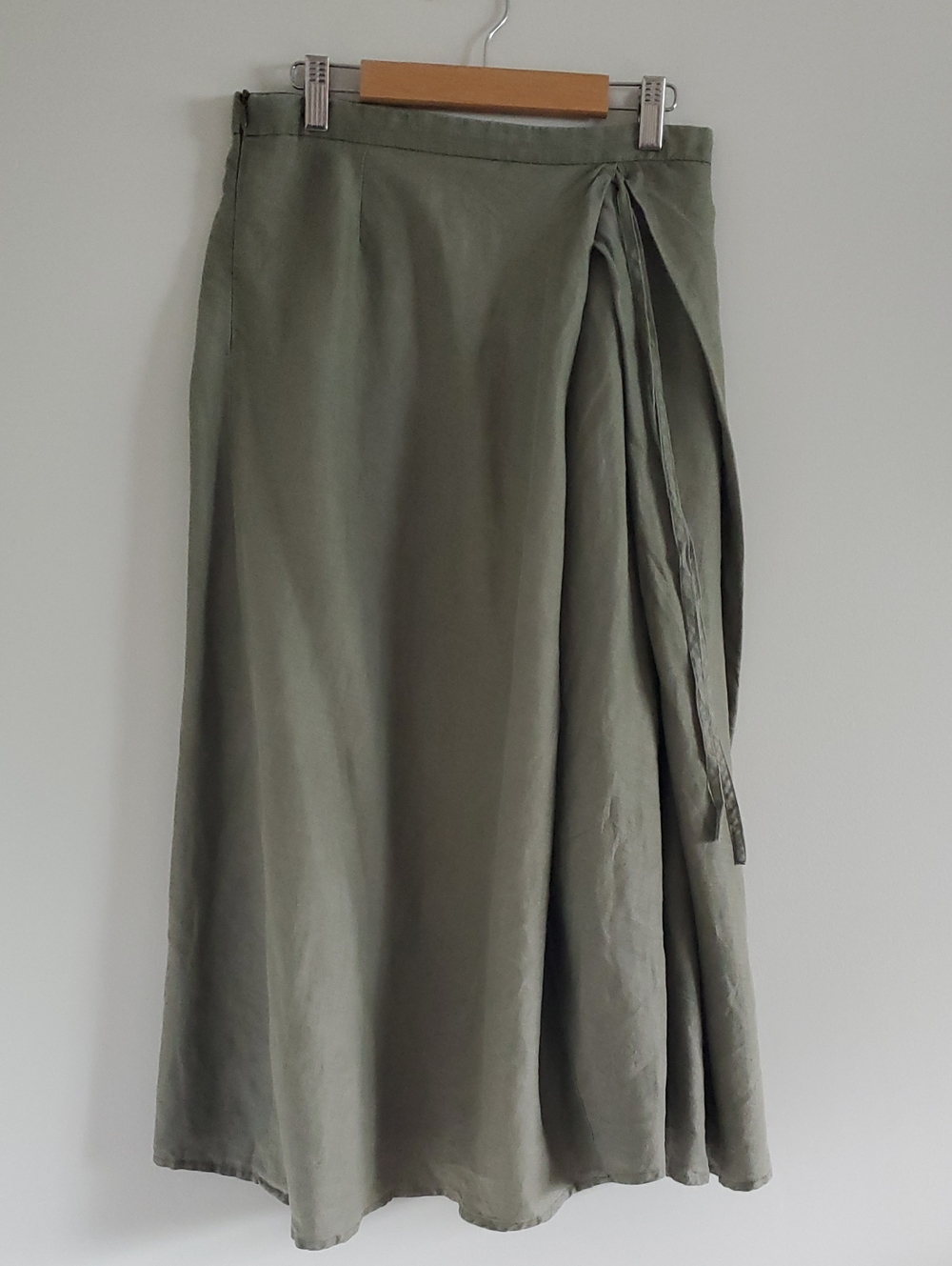 Moonstone Olive Wrap Accent Midi Linen Boho Skirt Sz 6 Nature Cottagecore